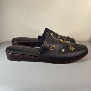 Tibi Slip On Beaded Mule Shoes Black Leather Women's Sz 7.5 EU 38